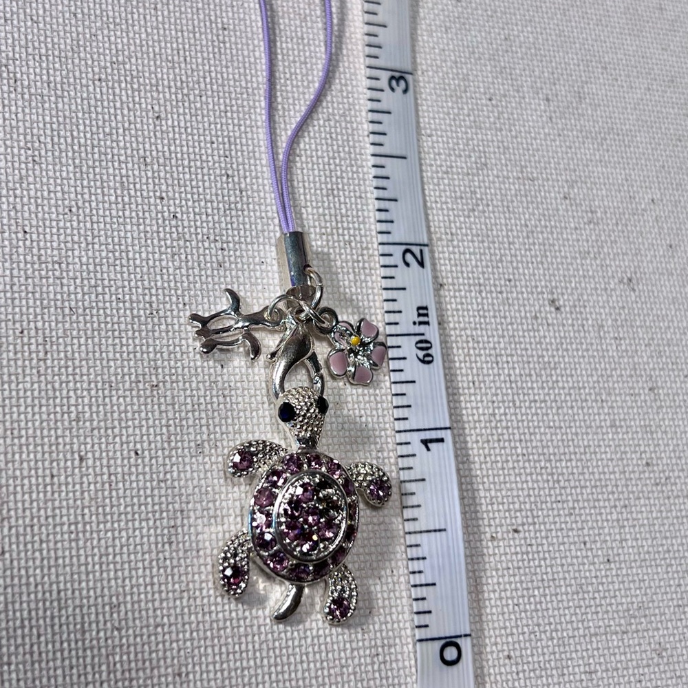 Pink & Silver Rhinestone Turtle Charm Keychain/ Phone charm - Picture 4 of 4
